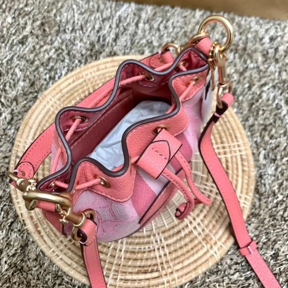 coach Mini Dempsey Bucket Bag In Signature Jacquard With Stripe And Coach Patch - Picture 6 of 8